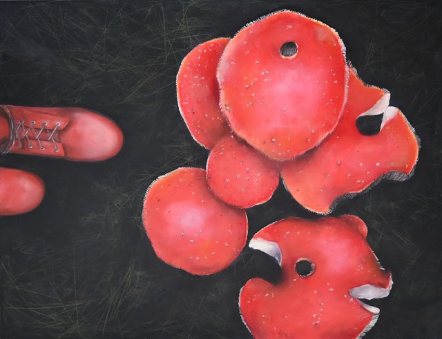 Living room painting by Klaudia Choma titled POISONOUS MUSHROOMS WANT TO BE PICKED