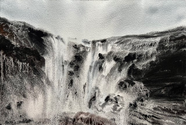 Living room painting by Inna Nahaitseva titled Waterfall, Faroe Islands