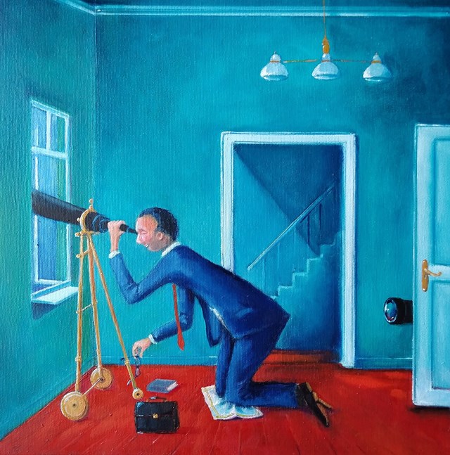 Living room painting by Damian Wojnowski titled ODKRYCIE NOWEJ GWIAZDY 
