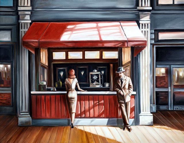 Living room painting by Joanna Buszko titled Where Are You in No Hurry To II