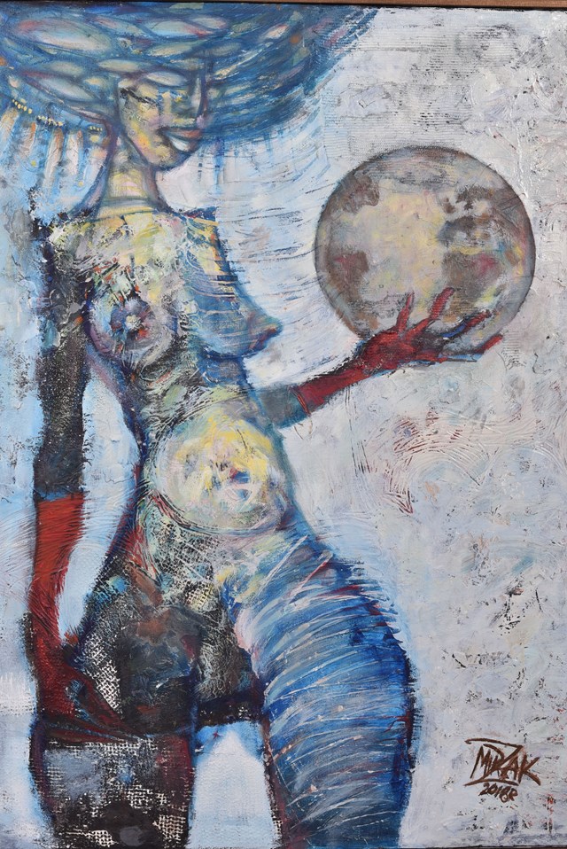 Obraz do salonu artysty Mirosław Zakrzewski pod tytułem Kobieta z globusem
