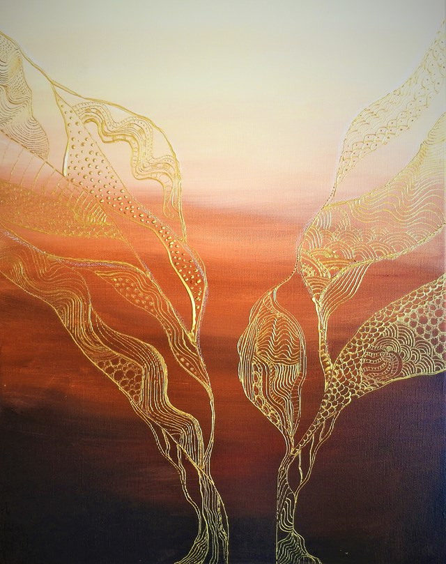 Obraz do salonu artysty Alicja Wysocka pod tytułem Otulone kolorem złota
