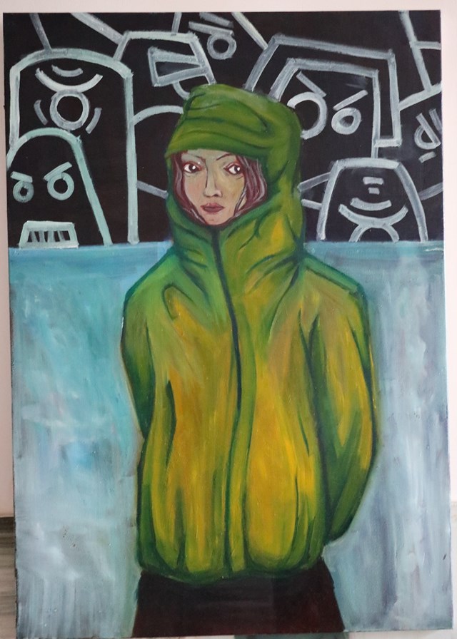 Obraz do salonu artysty Krzysztof Bucior pod tytułem Kobieta w kurtce