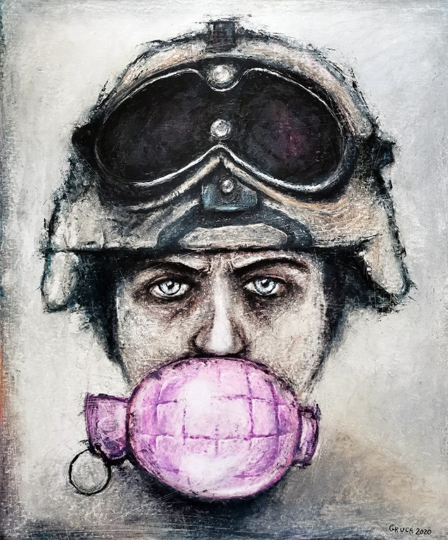 Living room painting by Sławomir Gruca titled Bubble gum