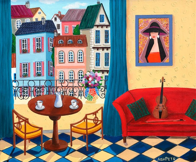 Living room painting by Ashot Petrosyan titled Morning coffee