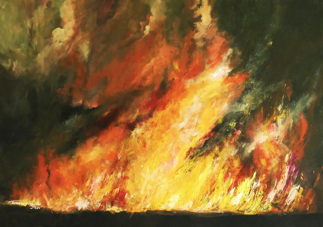 Living room painting by Tomasz Olszewski titled Conflagration