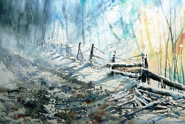 Living room painting by Tomasz Olszewski titled Winter road