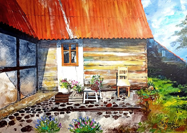 Living room painting by Tomasz Olszewski titled Let's sit on the porch