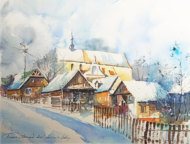 Obraz do salonu artysty Tomasz Olszewski pod tytułem Kazimierz Dolny zimą