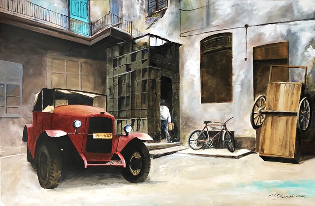Obraz do salonu artysty Tomasz Olszewski pod tytułem Stare podwórko z rowerem
