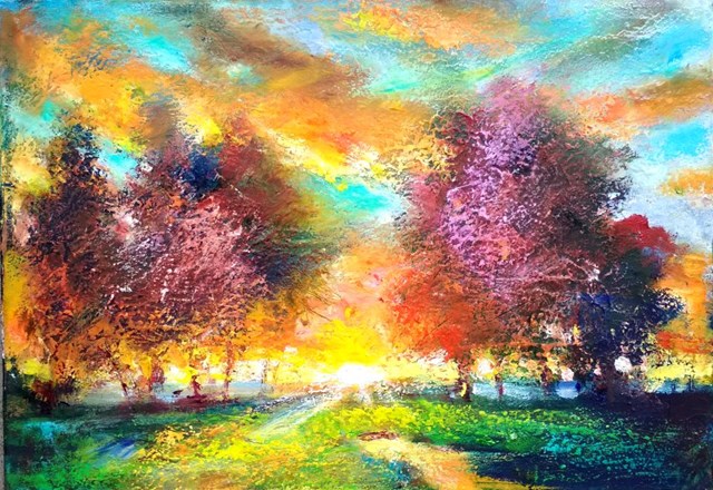 Living room painting by Włodzimierz Draczyński titled Evening