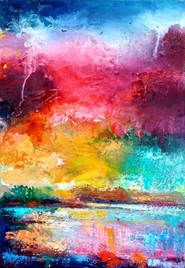 Living room painting by Włodzimierz Draczyński titled Sunny evening
