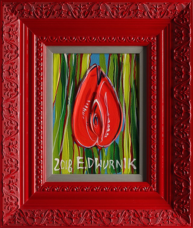 Living room painting by Edward Dwurnik titled Red tulip
