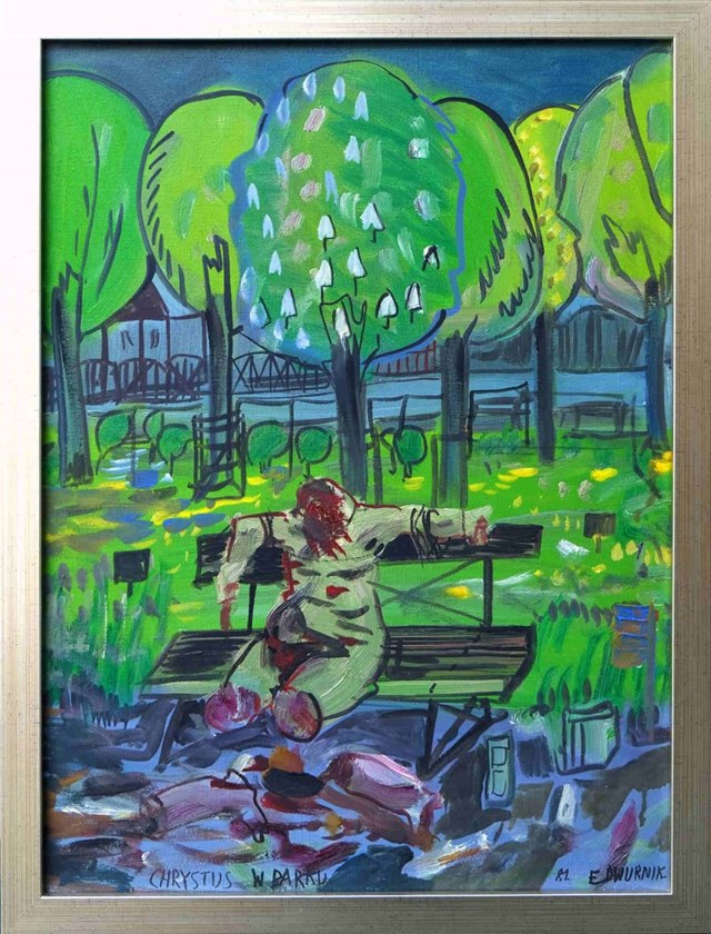 Obraz do salonu artysty Edward Dwurnik pod tytułem Chrystus w parku