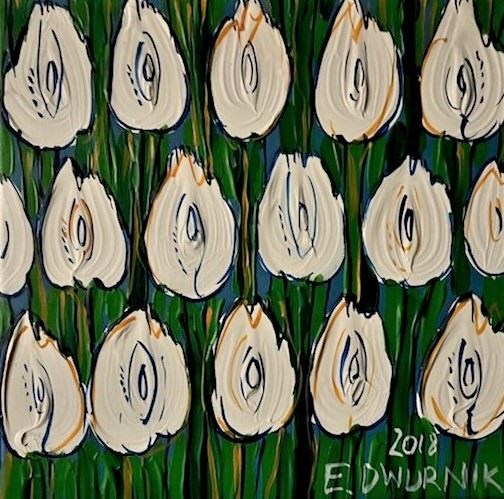 Living room painting by Edward Dwurnik titled White Tulips