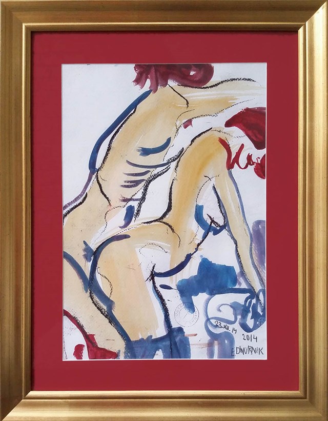 Living room painting by Edward Dwurnik titled Lithographic crayon and gouache