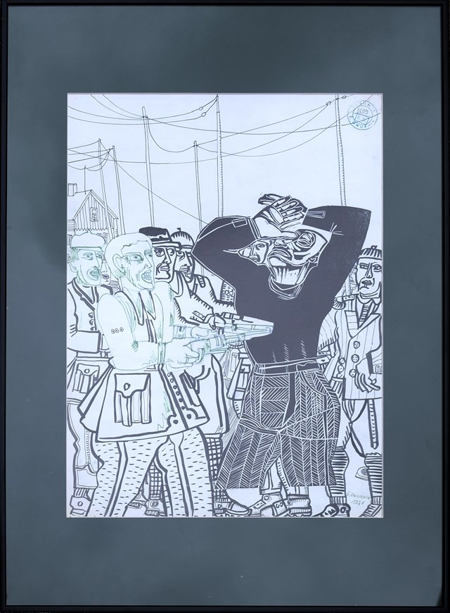 Obraz do salonu artysty Edward Dwurnik pod tytułem Dziura w brzuchu, z cyklu W cieniu budowli