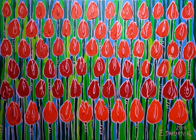 Living room painting by Edward Dwurnik titled Red tulips No: XXIII - 1059-6171