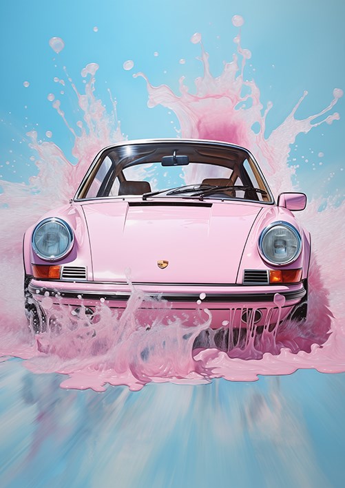 Living room print by Luiza Zakrzewska titled Pink porsche