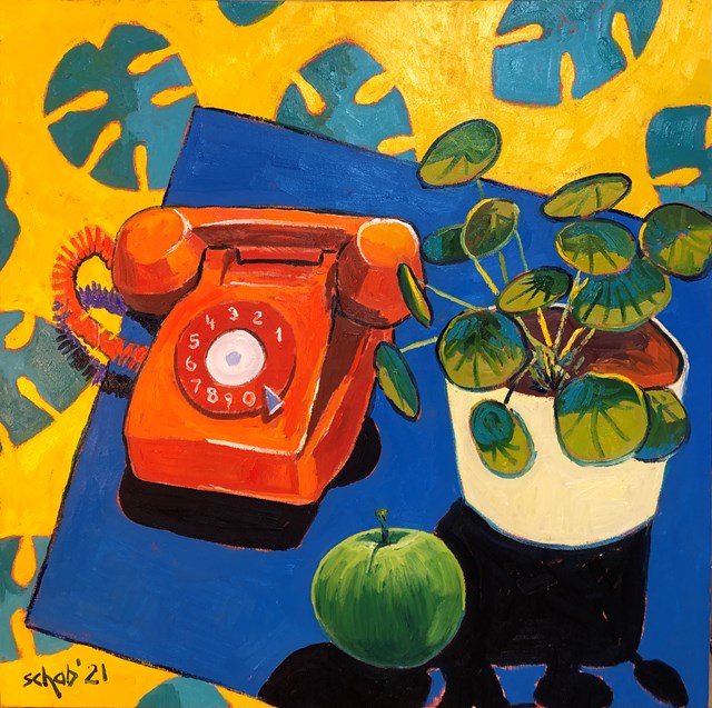 Living room painting by David Schab titled Apple phone