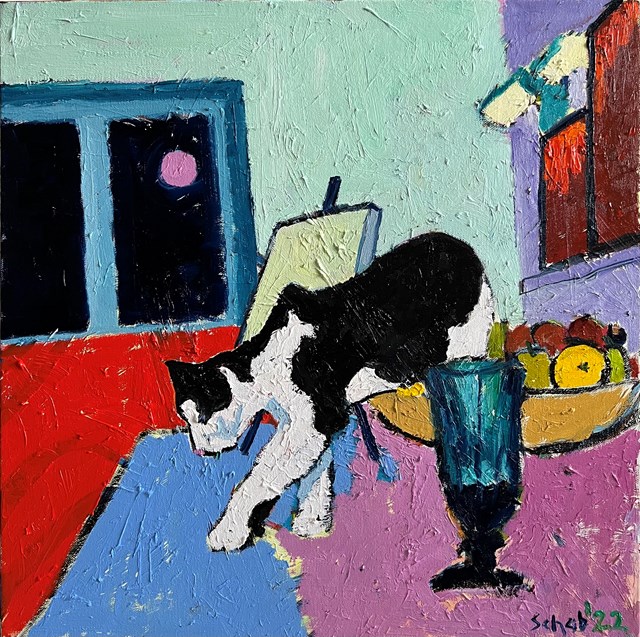 Living room painting by David Schab titled Red wine in the turquoise glass 