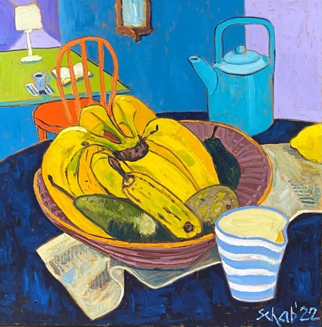 Living room painting by David Schab titled Bananas in a bowl