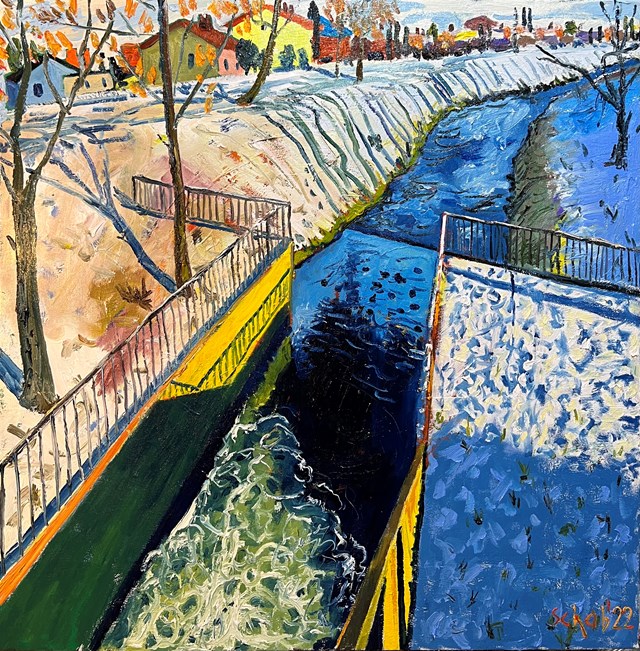 Living room painting by David Schab titled Gostynka river in Tychy- winter view 