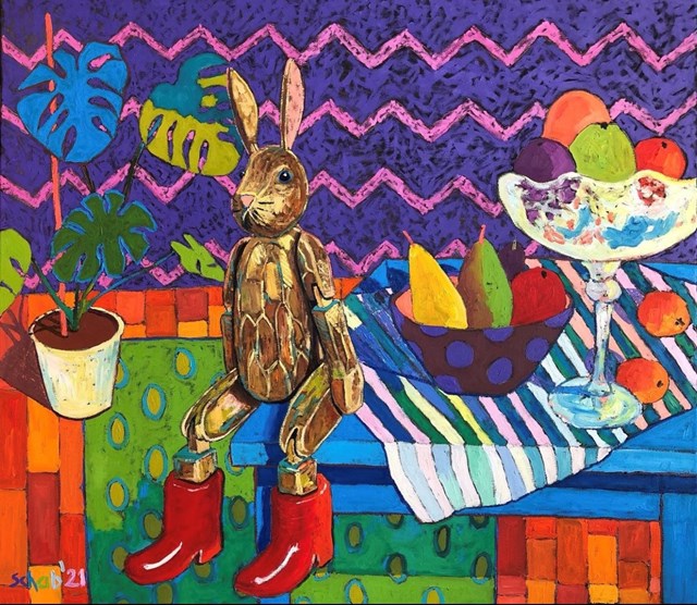 Obraz do salonu artysty David Schab pod tytułem Drewniany królik