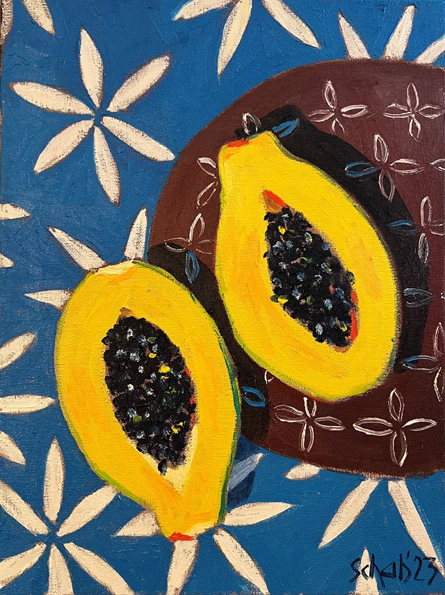 Living room painting by David Schab titled Yellow papaya 