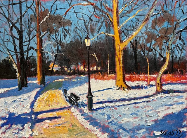 Living room painting by David Schab titled Winter in a park 