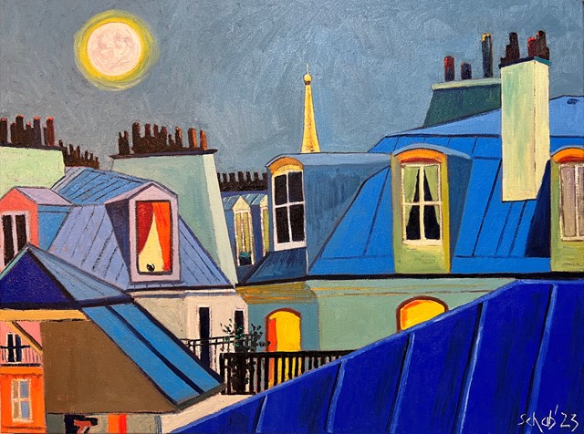 Living room painting by David Schab titled Moonlit night in Paris 