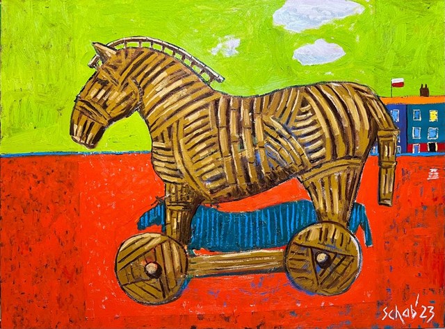 Living room painting by David Schab titled Trojan horse