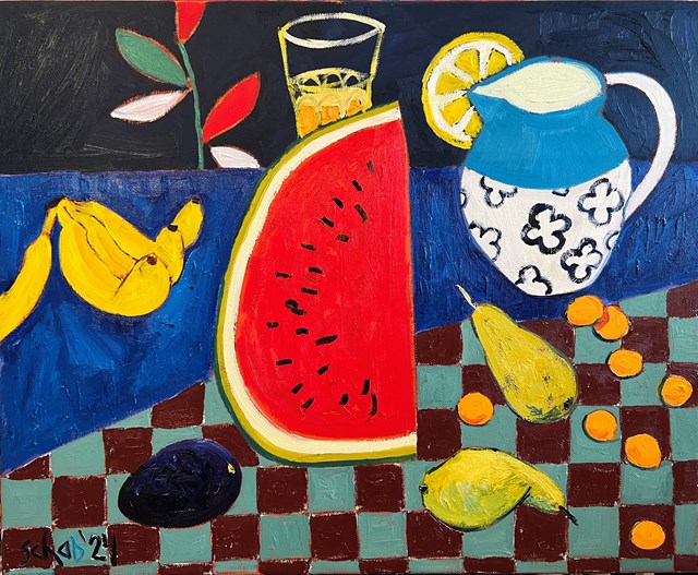 Living room painting by David Schab titled Still life with watermelon 