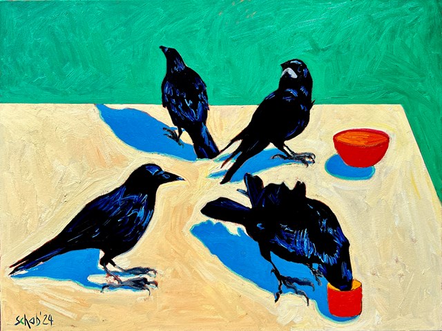 Living room painting by David Schab titled Ravens