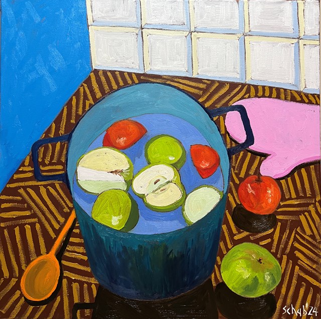 Living room painting by David Schab titled Apple compote