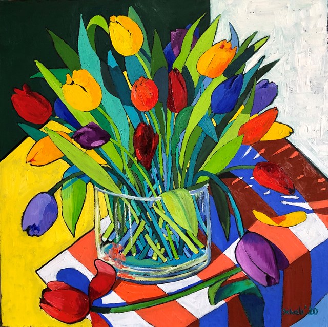 Obraz do salonu artysty David Schab pod tytułem Tulipany w wazonie