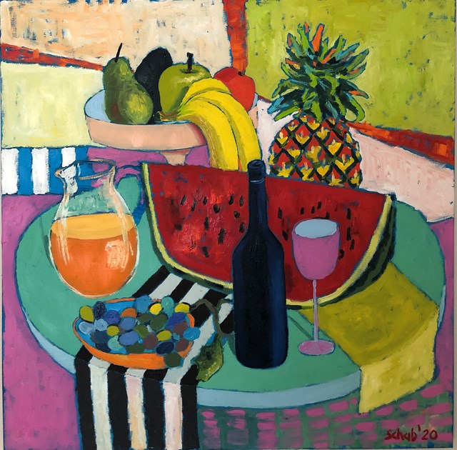 Obraz do salonu artysty David Schab pod tytułem Wino i owoce