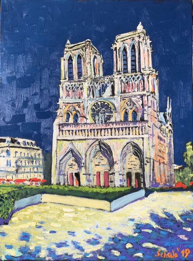 Living room painting by David Schab titled Norte Damme Cathedral