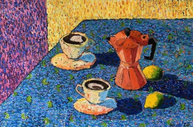 Living room painting by David Schab titled Coffee for two