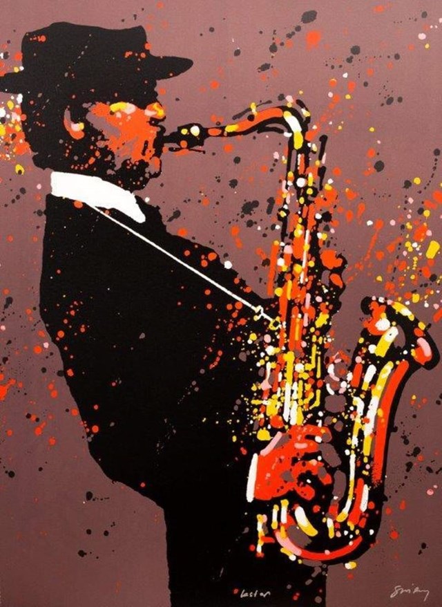 Grafika do salonu artysty Waldemar Świerzy pod tytułem Lester Young z serii Wielcy Ludzie Jazzu (170/500)