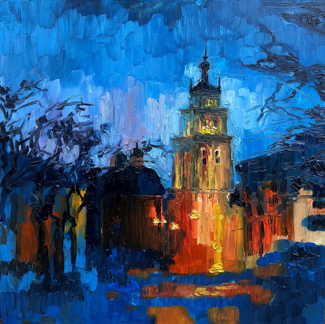 Living room painting by Anzhela Tistyk titled City on fire 
