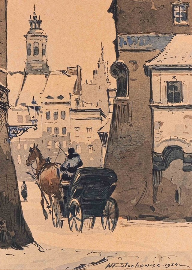 Living room painting by Władysław Chmieliński (Stachowicz) titled The Old Town