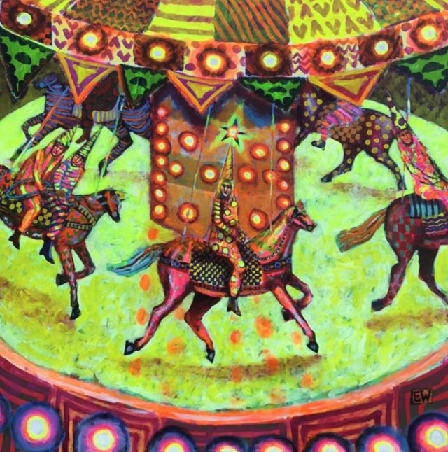 Living room painting by Emilia Waszak titled Carousel