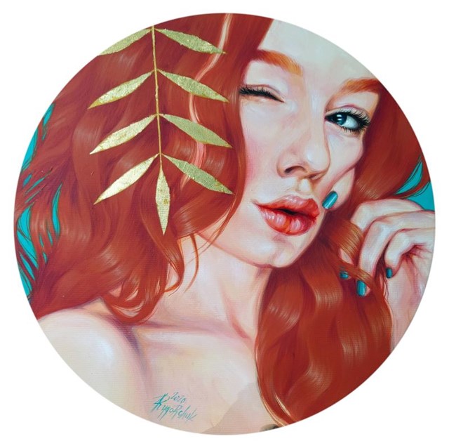 Living room painting by Lesya Rygorczuk titled Red-haired girl "Fiery beauty"