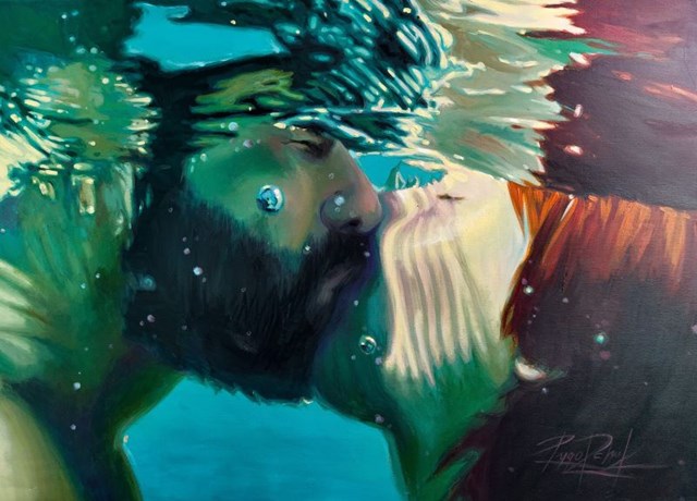 Living room painting by Lesya Rygorczuk titled Underwater fire