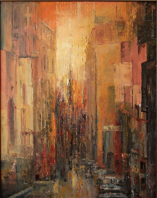 Living room painting by Volodimir Slepczenko titled Melody of the Old City