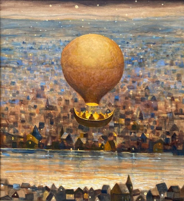 Living room painting by Piotr Banaszkiewicz titled The landscape with the baloon II