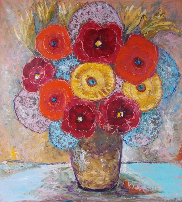 Living room painting by Alla Preobrazhenska-Ronikier titled To fill the cold whirlwind with aroma, the flowers opened