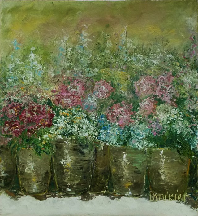 Living room painting by Alla Preobrazhenska-Ronikier titled Flower pots