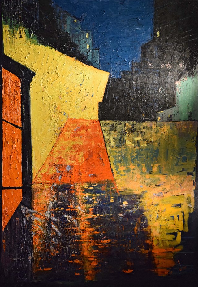 Living room painting by Tomasz Masionek titled Night coffee, remember